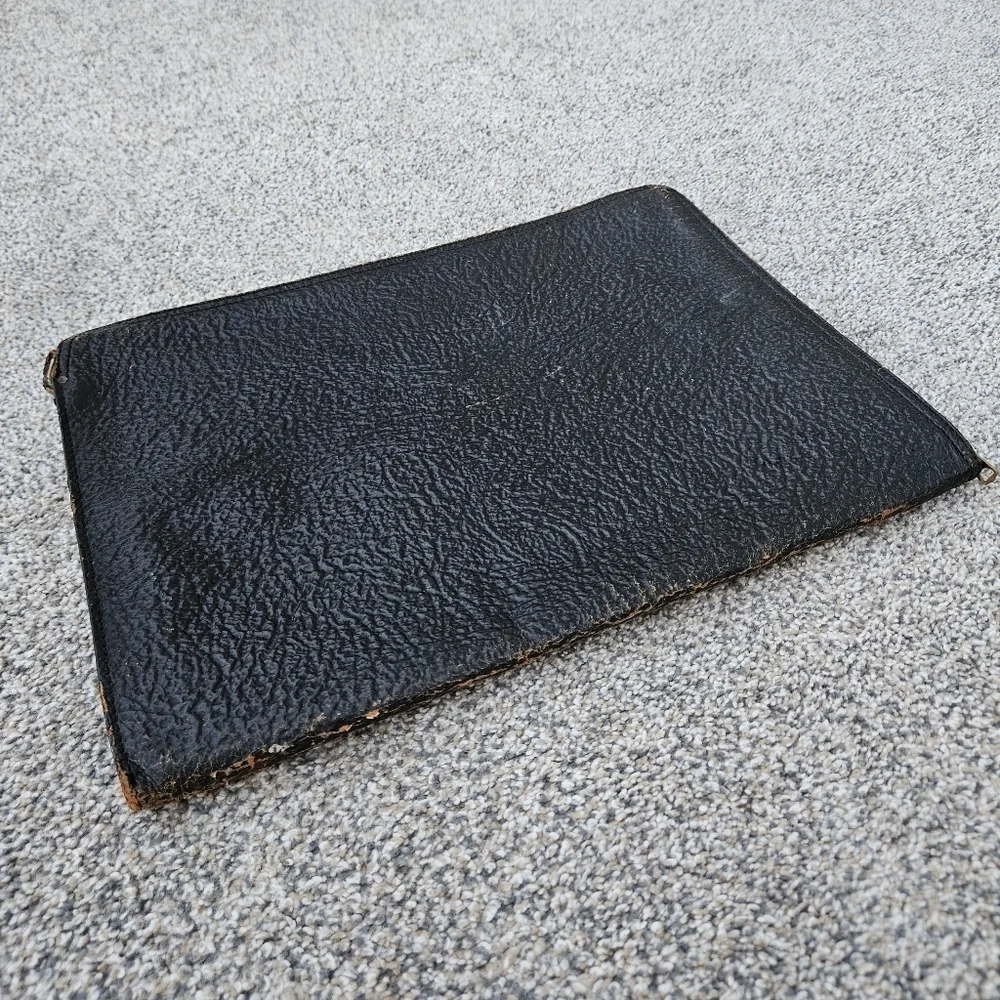 Vintage Black Leather Portfolio Folder Zip Around Document Holder Talon Zipper
